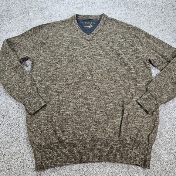 Orvis Mens Large V-Neck Sweater 100% Merino Wool Long Sleeve Fly Fishing Logo - Picture 2 of 7